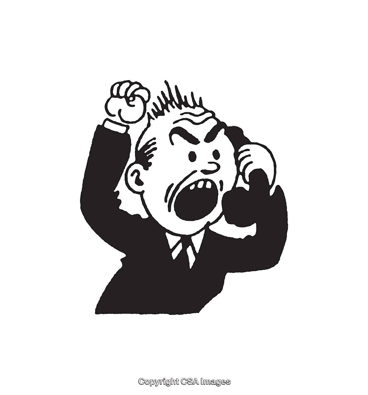 Black and White Illustration of an Angry Person Shouting on the Phone