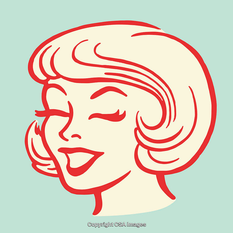 Retro Style Smiling Woman Line Art Illustration with Vintage Colors