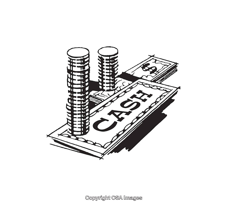 Monochrome Illustration of Coins and Paper Cash with Financial Concept