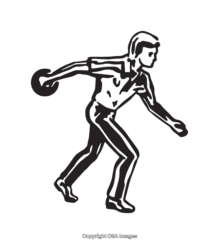 Black and White Line Art of a Bowler in Motion
