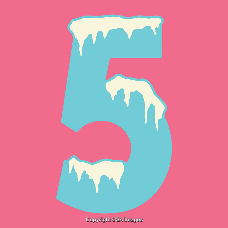 Playful Ice-Covered Digit Five on Bright Pink Background
