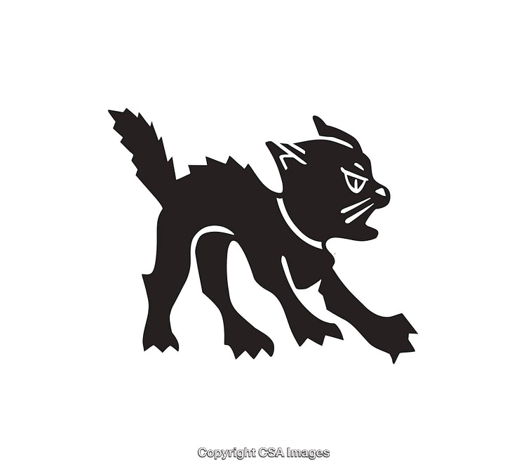 Illustration of an Angry Hissing Cat in Black and White