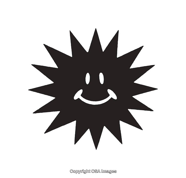 Black and White Smiling Sunburst with Expression