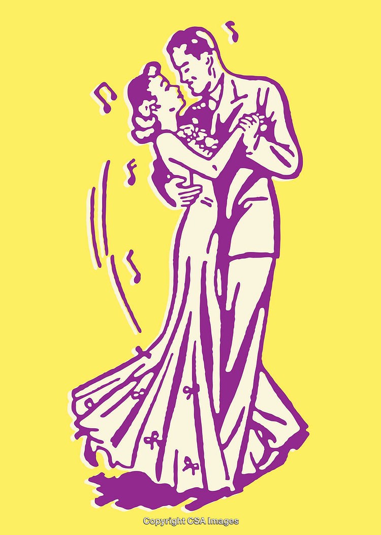 Elegant Couple Dancing in Graceful Vintage Illustration Style