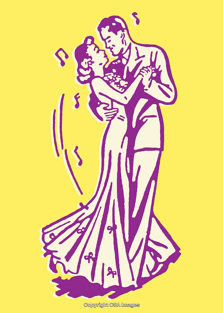 Elegant Couple Dancing in Graceful Vintage Illustration Style