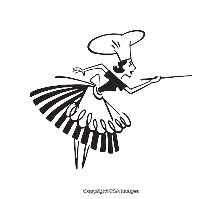 Retro Styled Black And White Illustration of a Chef Spearing Food
