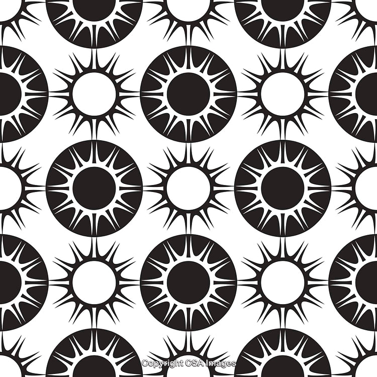 Black and White Abstract Circular Pattern with Radiating Spikes