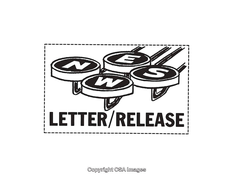 Black and White Illustration of Typewriter Keys Saying News Release
