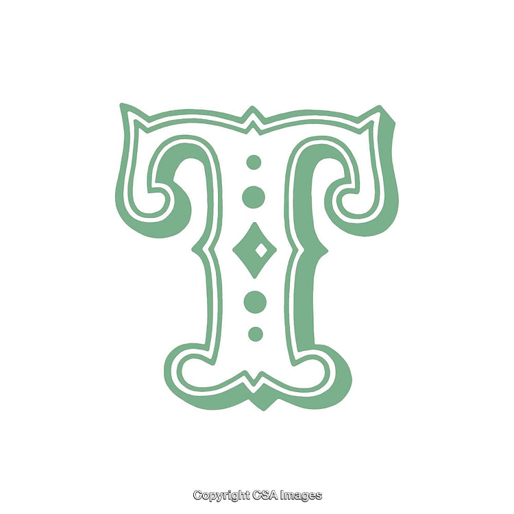 Intricate Green Decorative Letter T Design with Elegant Details