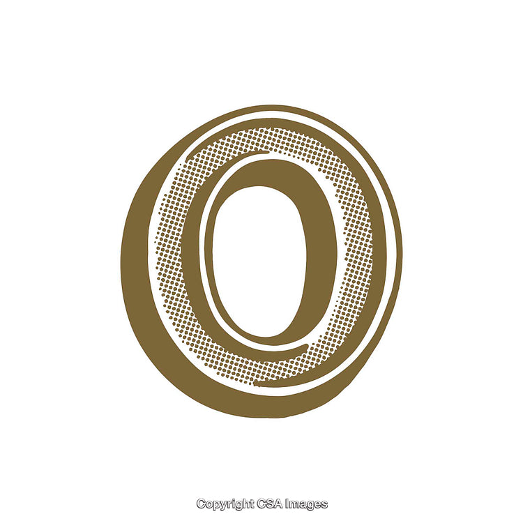 Stylized Letter O With Halftone and Textured Design on White Background
