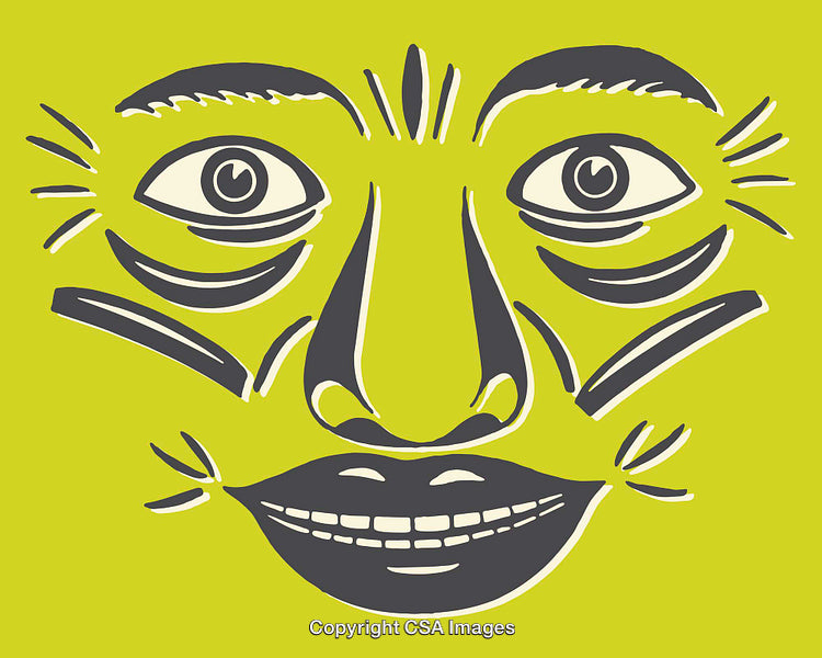 Vibrant Abstract Face Illustration with Bold Lines and Bright Colors