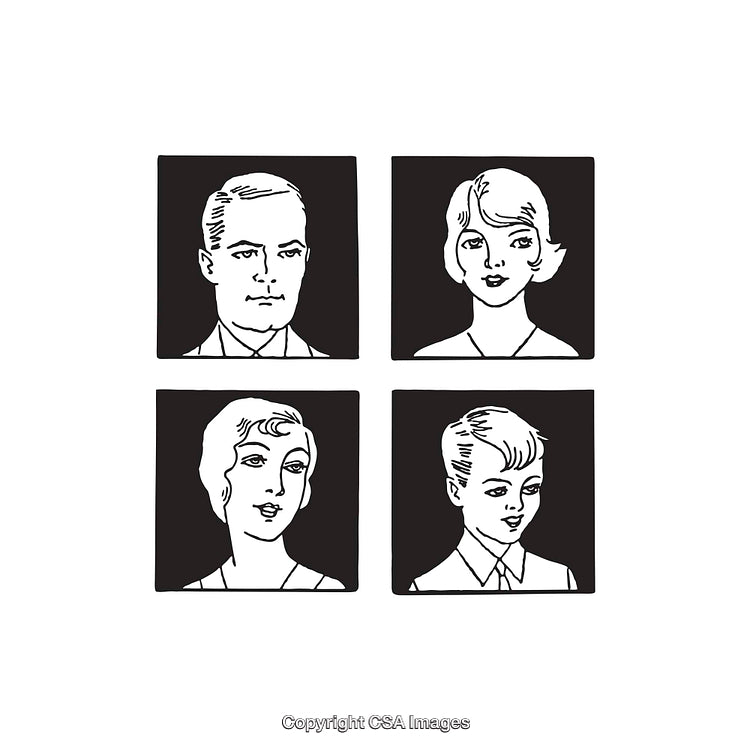 Black and White Line Art Portrait Illustrations of Men and Women