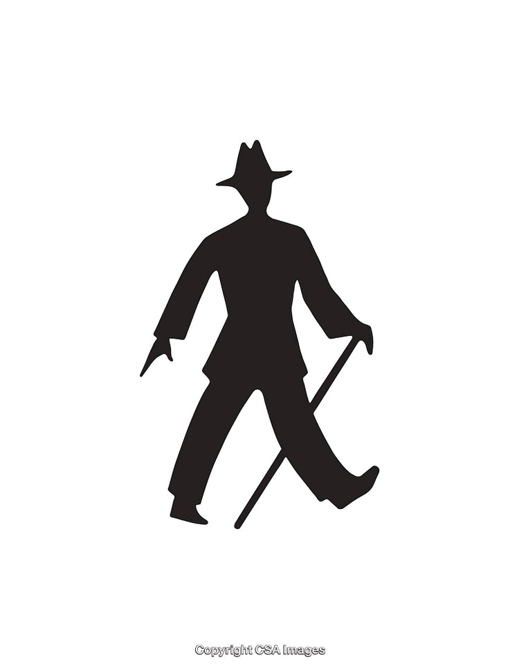 Silhouette of a Striding Figure Holding a Cane in Black and White