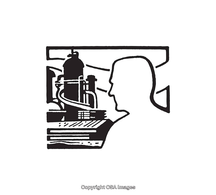 Black and White Illustration of Industrial Worker in Profile View