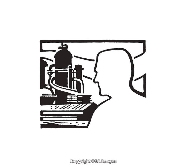 Black and White Illustration of Industrial Worker in Profile View