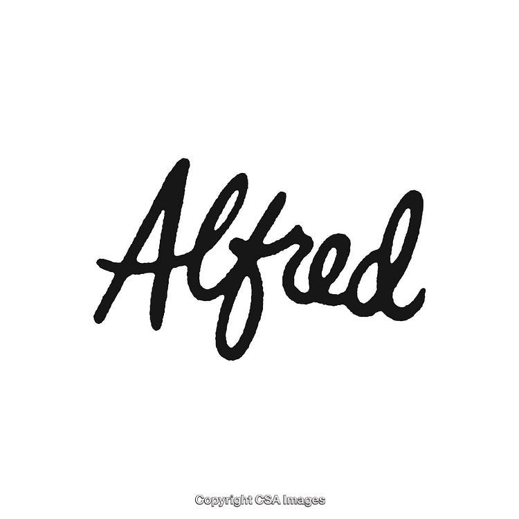 Stylized Handwritten Lettering Design Featuring the Name Alfred on White Background