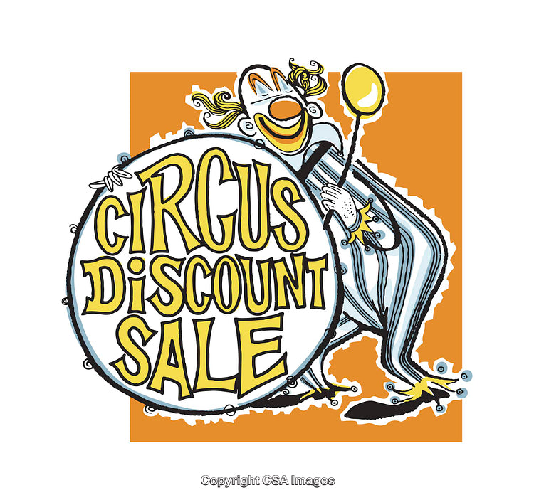 Colorful Circus Discount Sale Illustration with Clown and Balloon