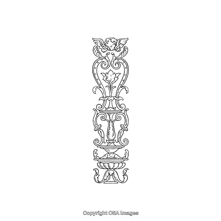Intricate Black And White Decorative Ornament With Angel And Floral Design