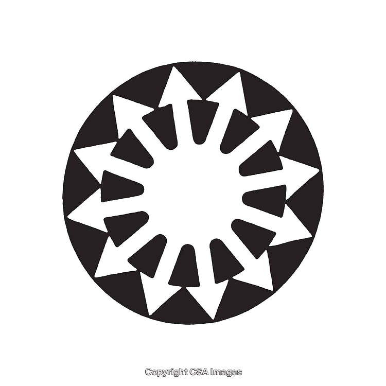 Circular Design With Arrows Pointing Outwards in Black and White Graphic
