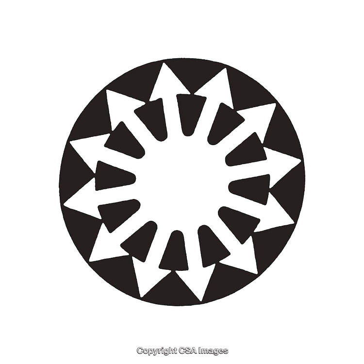Circular Design With Arrows Pointing Outwards in Black and White Graphic