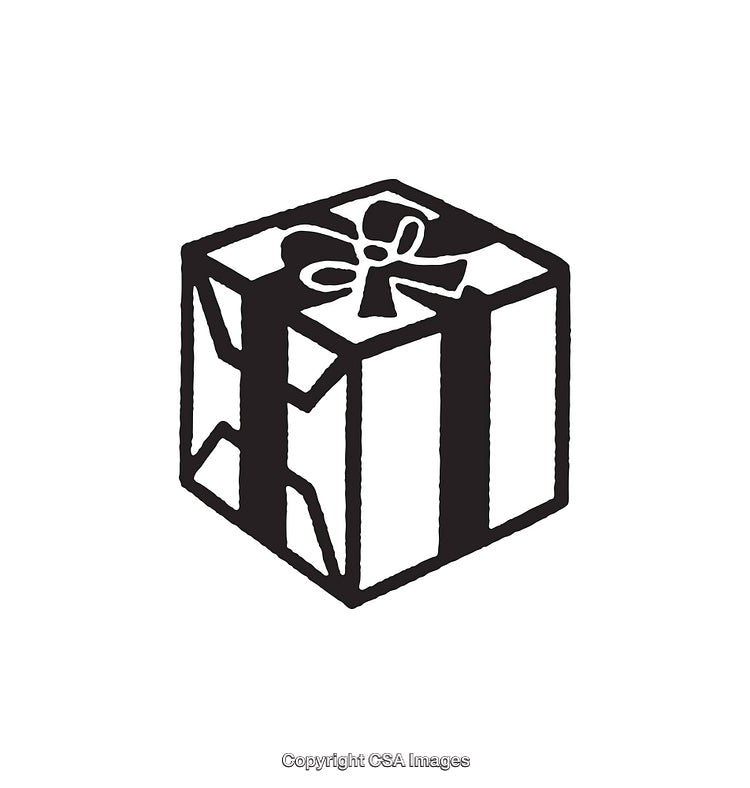 Black and White Line Art of a Wrapped Gift Box With Ribbon