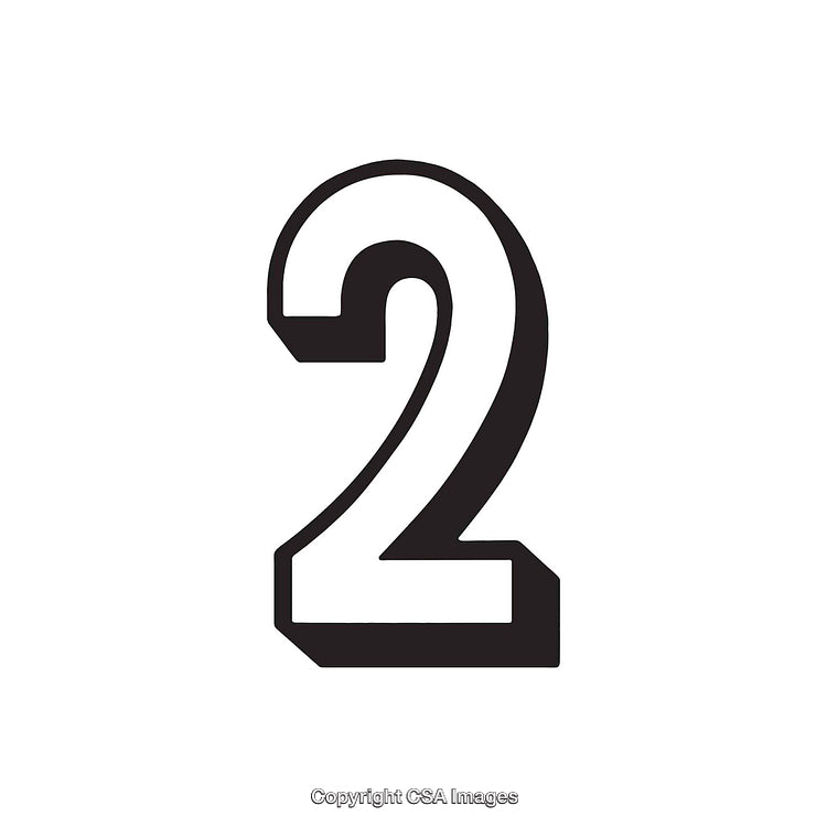Bold Number Two in Black on White Background for Design Projects