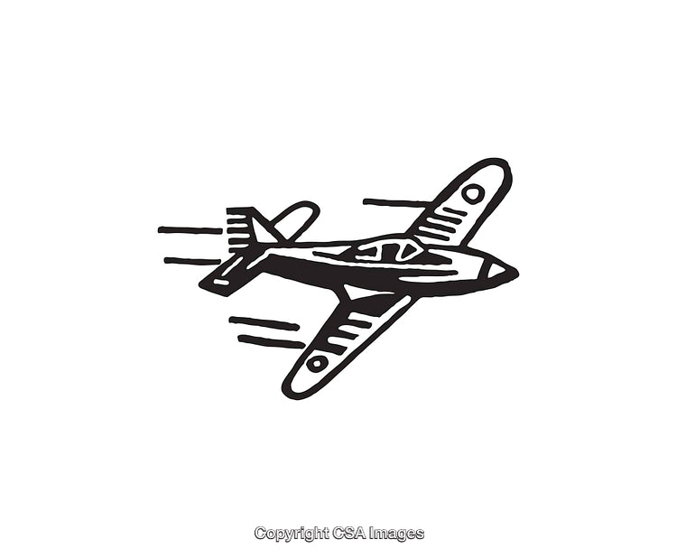 Black and White Line Art Depicting an Airplane in Flight