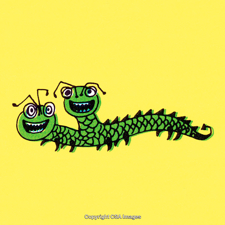 Colorful Illustration of a Two-Headed Cartoon Creature on Yellow Background