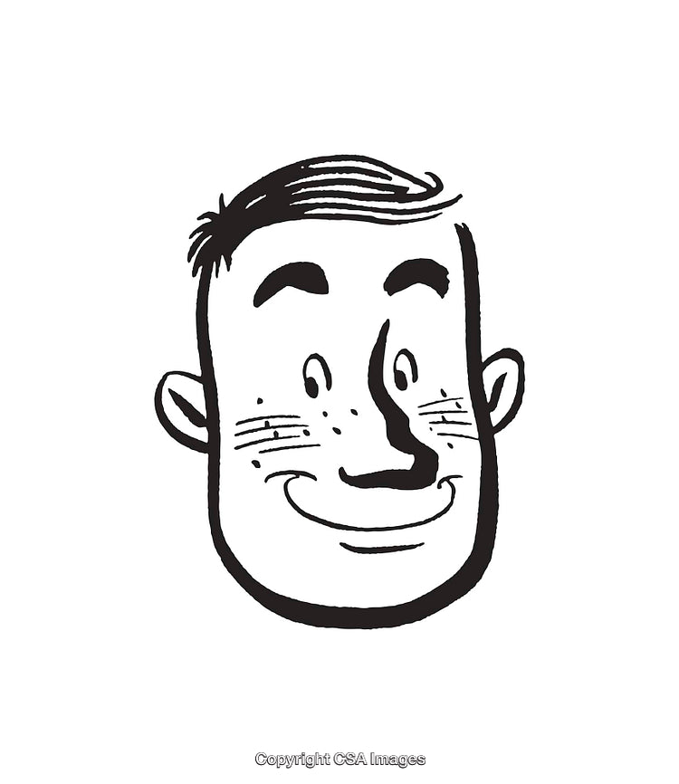 Smiling Hand-Drawn Face Illustration in Black and White Line Art Style
