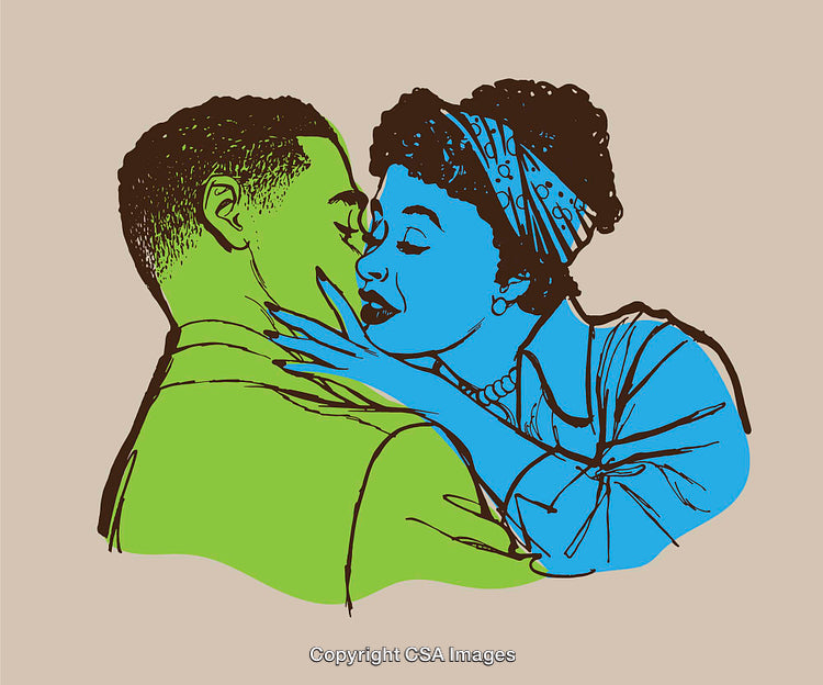 Colorful Line Art Depicting a Loving Couple Sharing an Intimate Moment