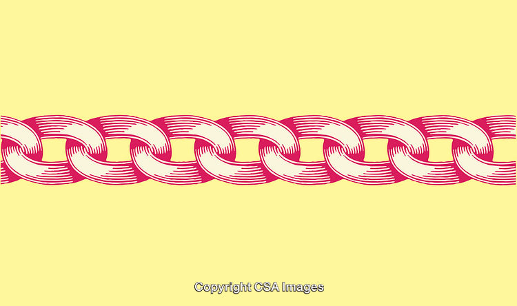 Illustrated Pink Chain Pattern on Yellow Background in Line Art Style