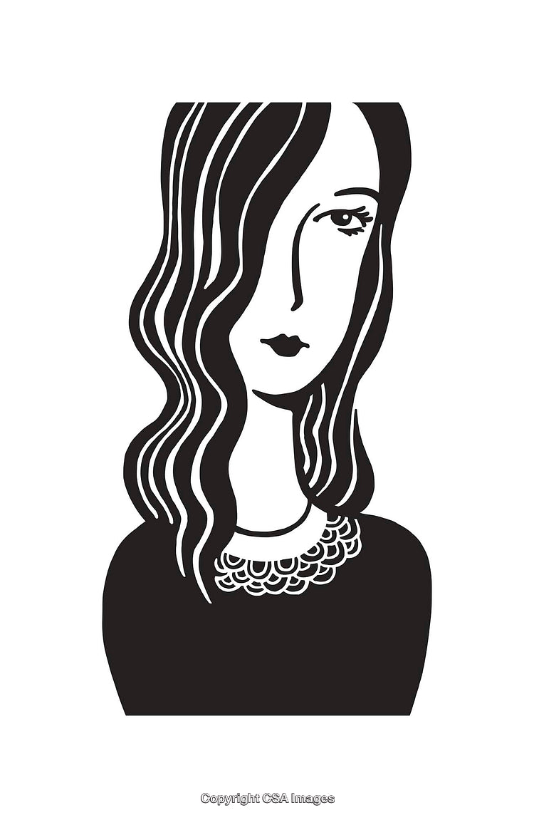Abstract Black and White Line Art Portrait of a Woman