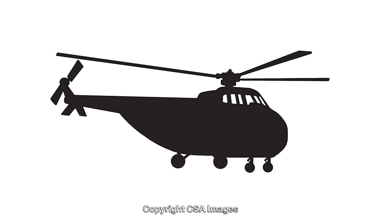 Black and White Silhouette of a Helicopter in Side View