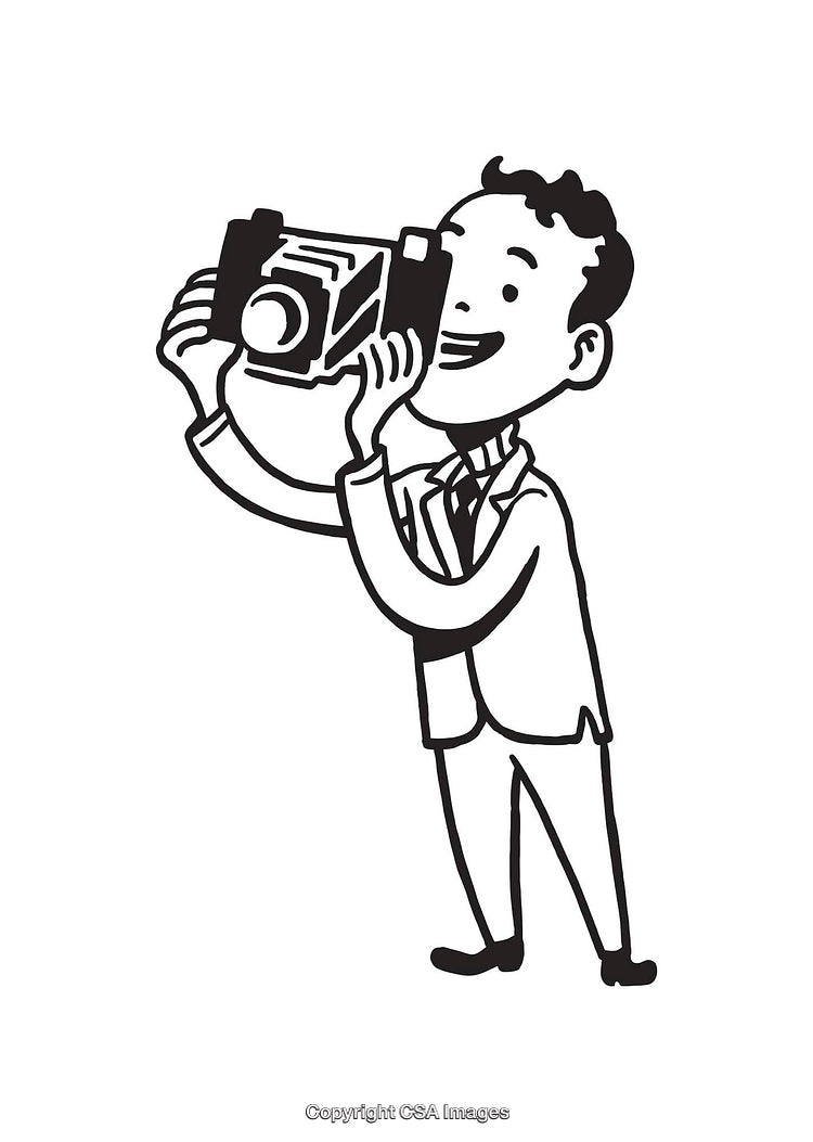 Vintage Line Art of Photographer Holding a Camera