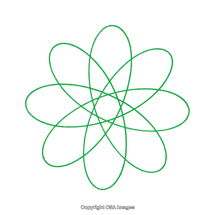 Green Minimalist Atomic Symbol on White Background