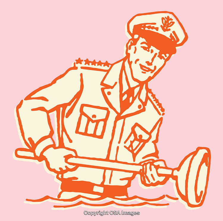 Retro Style Illustration of a Captain with a Plunger in Hand