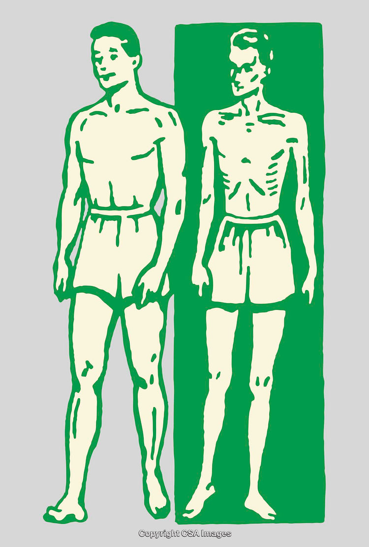 Illustration of Two Male Figures Depicting Health and Physical Transformation