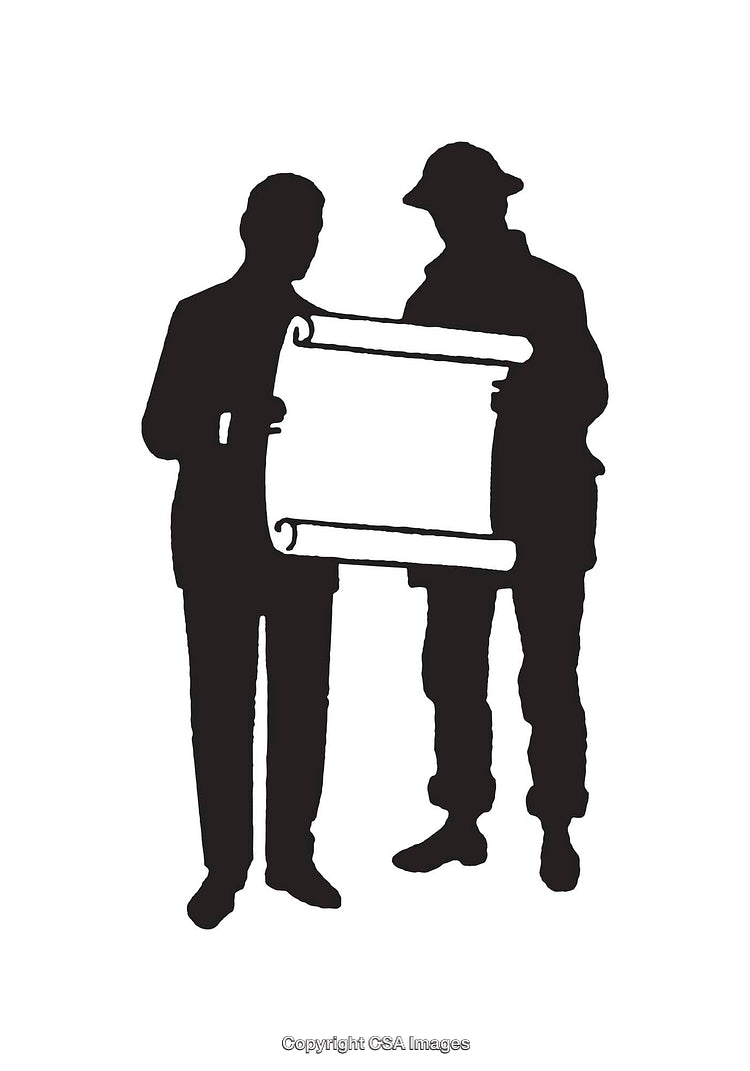 Silhouette of Two People Discussing Construction or Design Plans