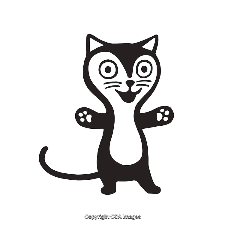 Cute Black and White Line Art Illustration of a Playful Cat