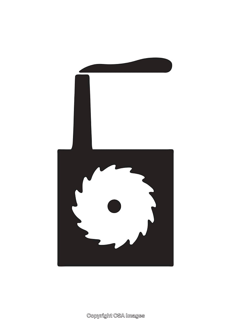 Black and White Icon of a Saw Blade in a Square