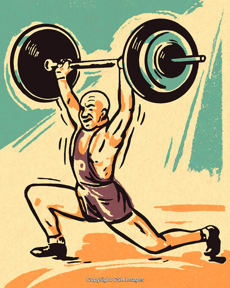 Vintage Illustration of a Weightlifter Performing an Olympic Lift in Action