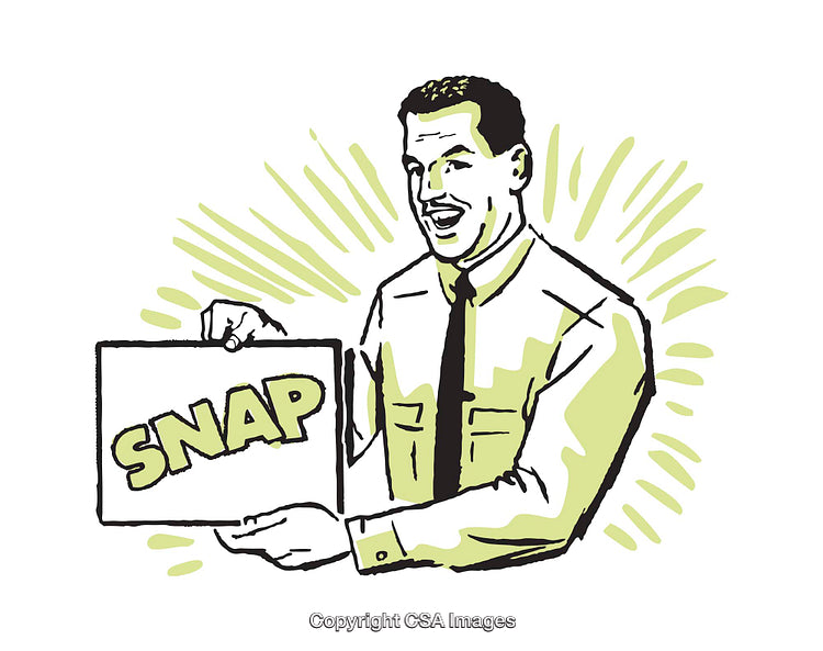 Retro Style Illustration of a Man Holding a Sign Reading Snap