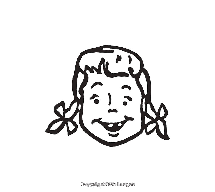 Cute Black-and-White Line Art Illustration of a Cheerful Girl Character