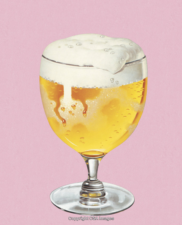 Vintage Graphic of Foamy Beer in Stylish Glass on Pastel Background