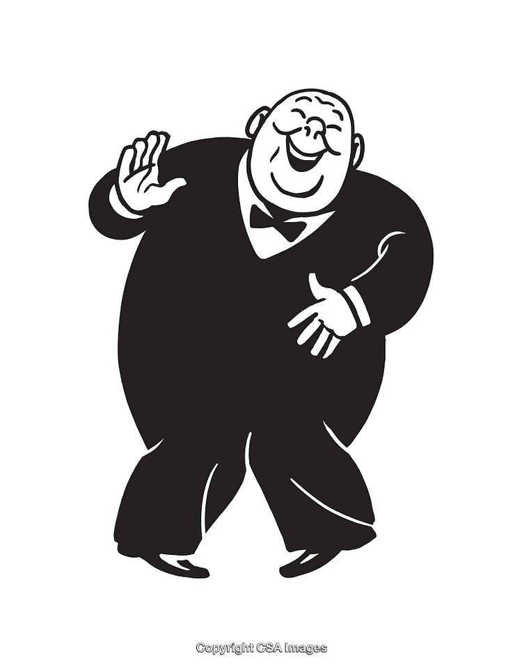 Cheerful Gentleman Dancing in Black and White Line Art Illustration