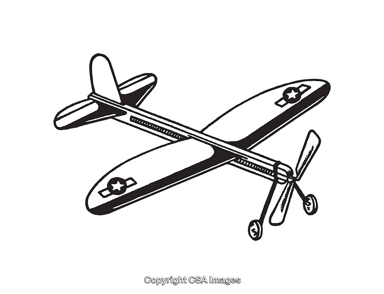 Black and White Illustration of a Propeller Plane Toy