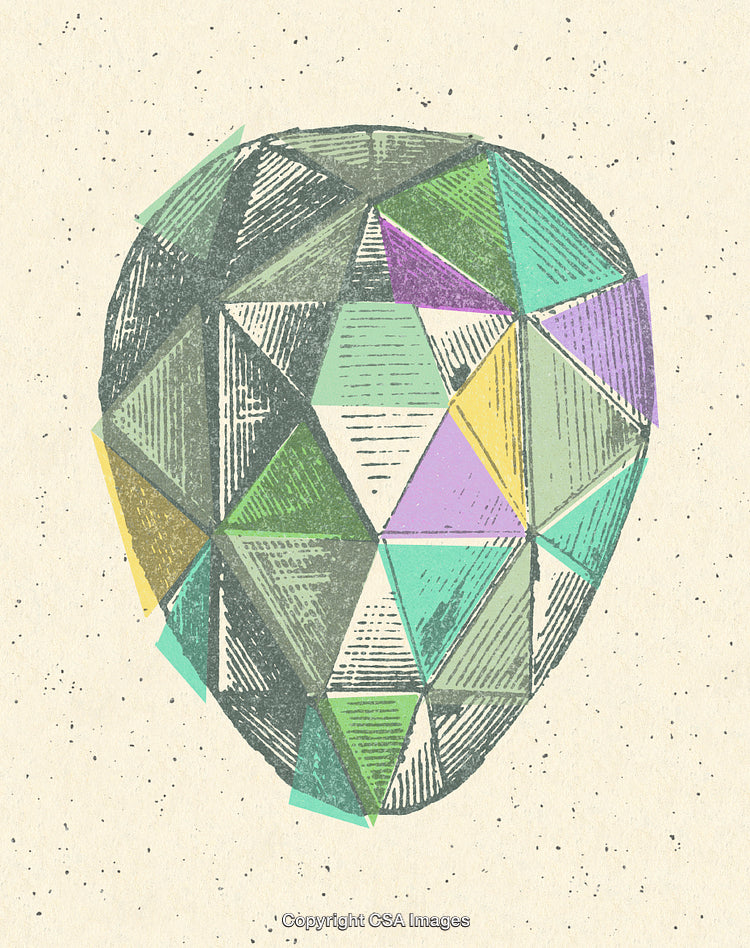 Abstract Geometric Composition Featuring Colorful Triangles and Unique Line Patterns