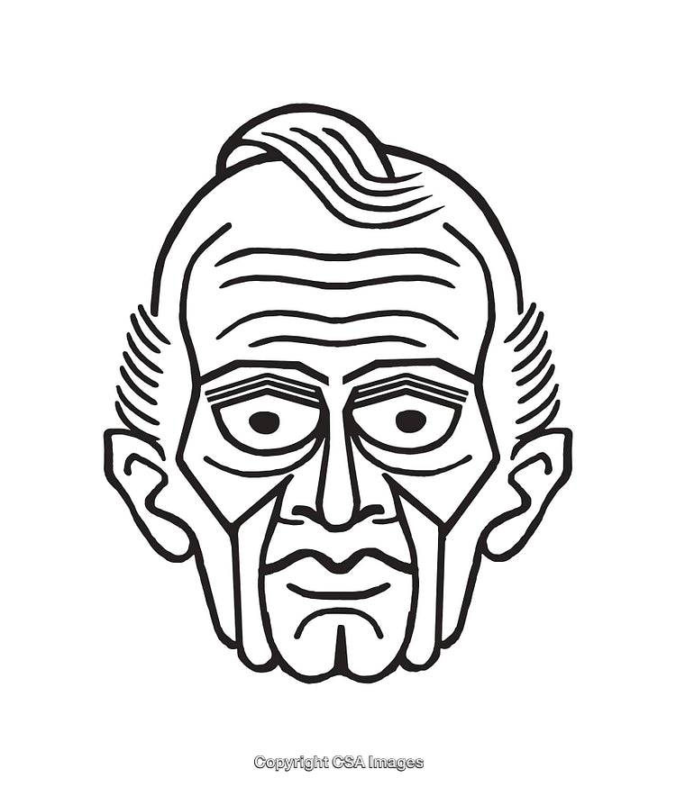 Detailed Black and White Line Art Illustration of a Cartoon Face