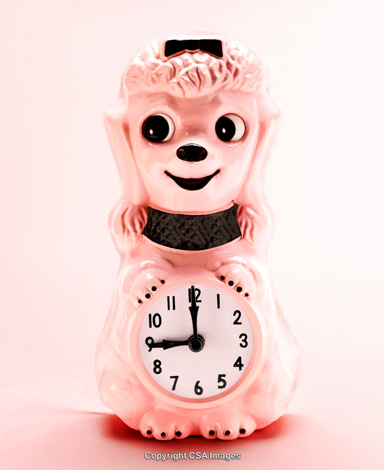 Pink Ceramic Dog Shaped Clock with a Retro Decorative Style