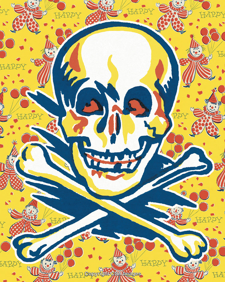 Vivid Skull And Crossbones With Happy Clown Pattern in Pop Art Style
